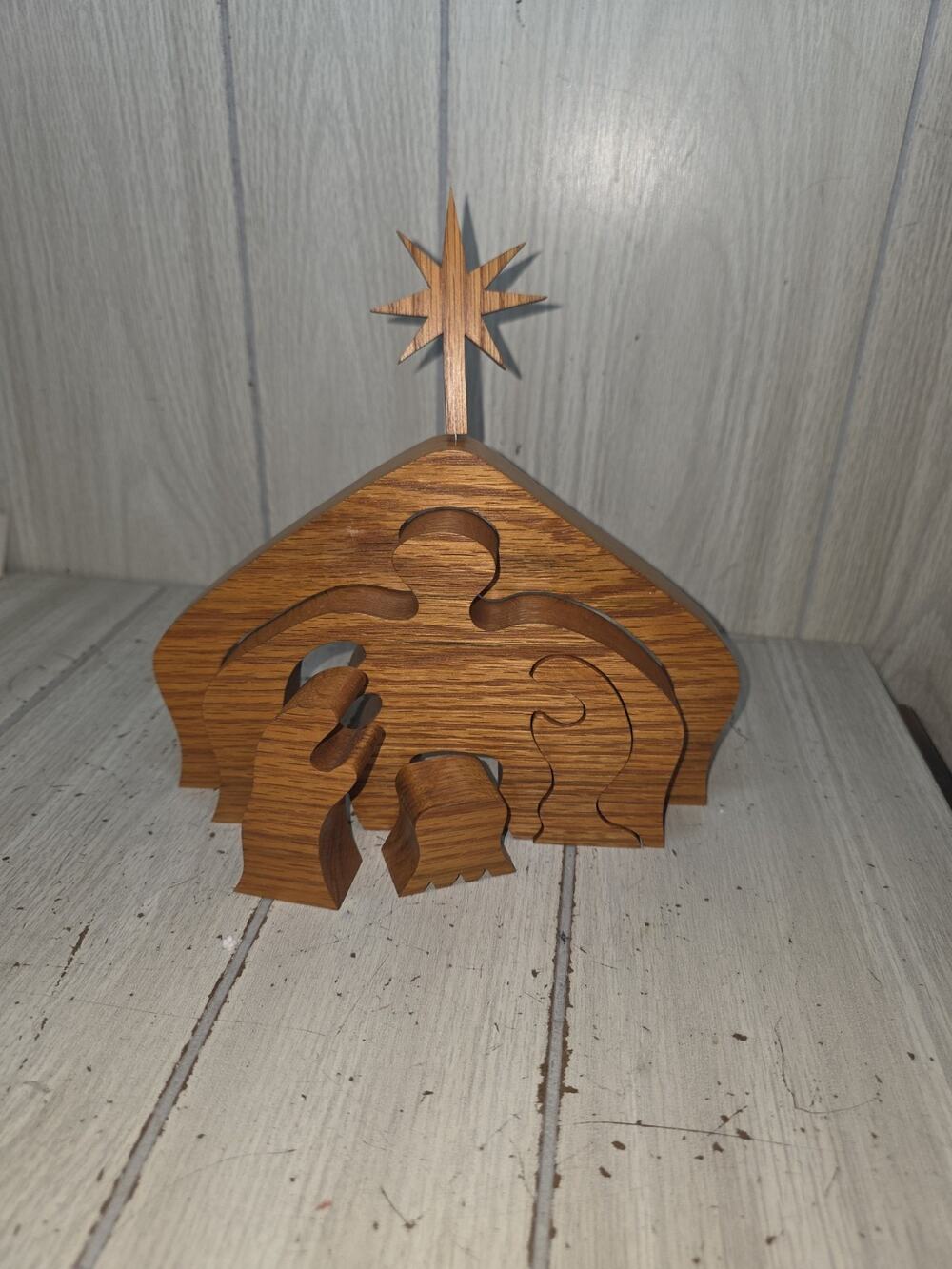Vtg Christmas Nativity Creche Puzzle Wood Handmade Jesus Mary Joseph Manger